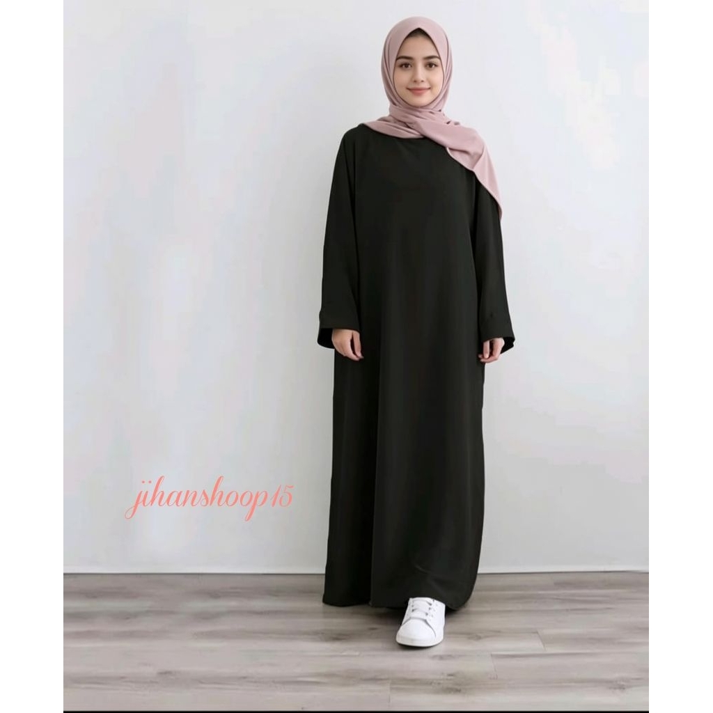 Gamis Abaya Turkey Polos Hitam Wollpeach