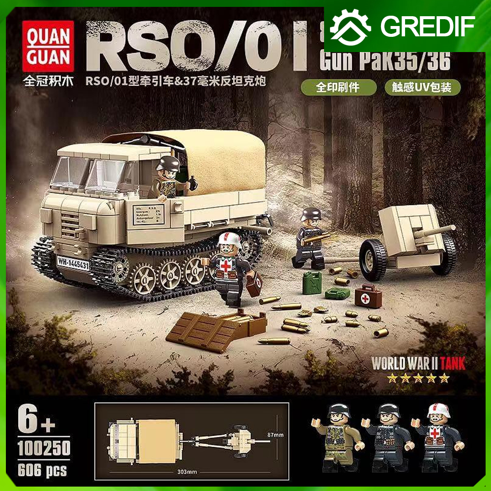 Quanguan Brick RSO/01 Tractor & 37mm Anti-Tank - Block Pasang Susun Militer Perang