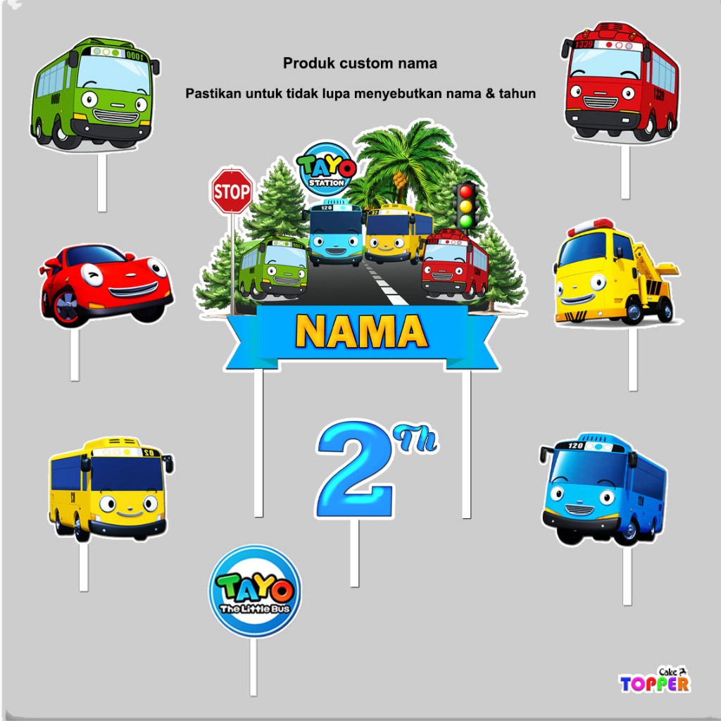 Topper cake Karakter tayo custom nama hiasan buket kue