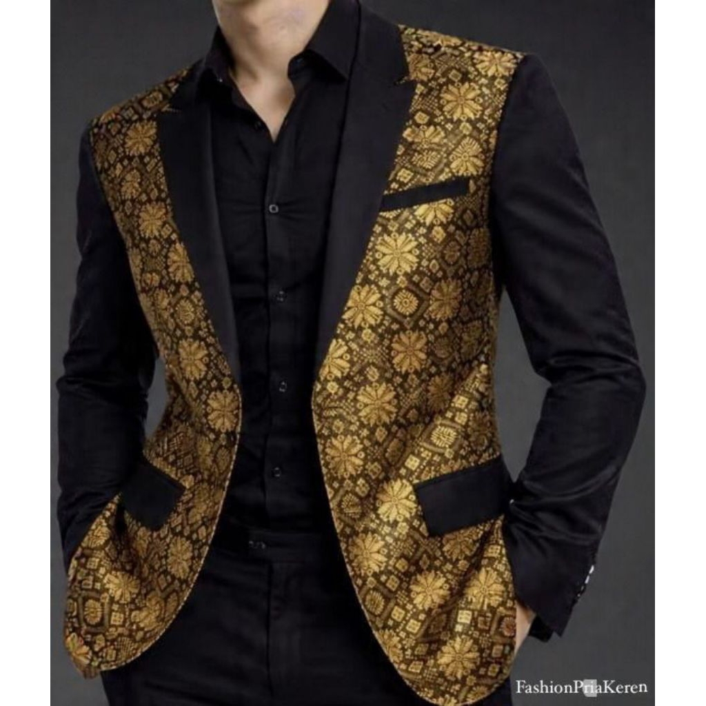 JASBLAZER PRIA BATIK GOLD BAHAN PREMPUAN MODEL SLIMPIT