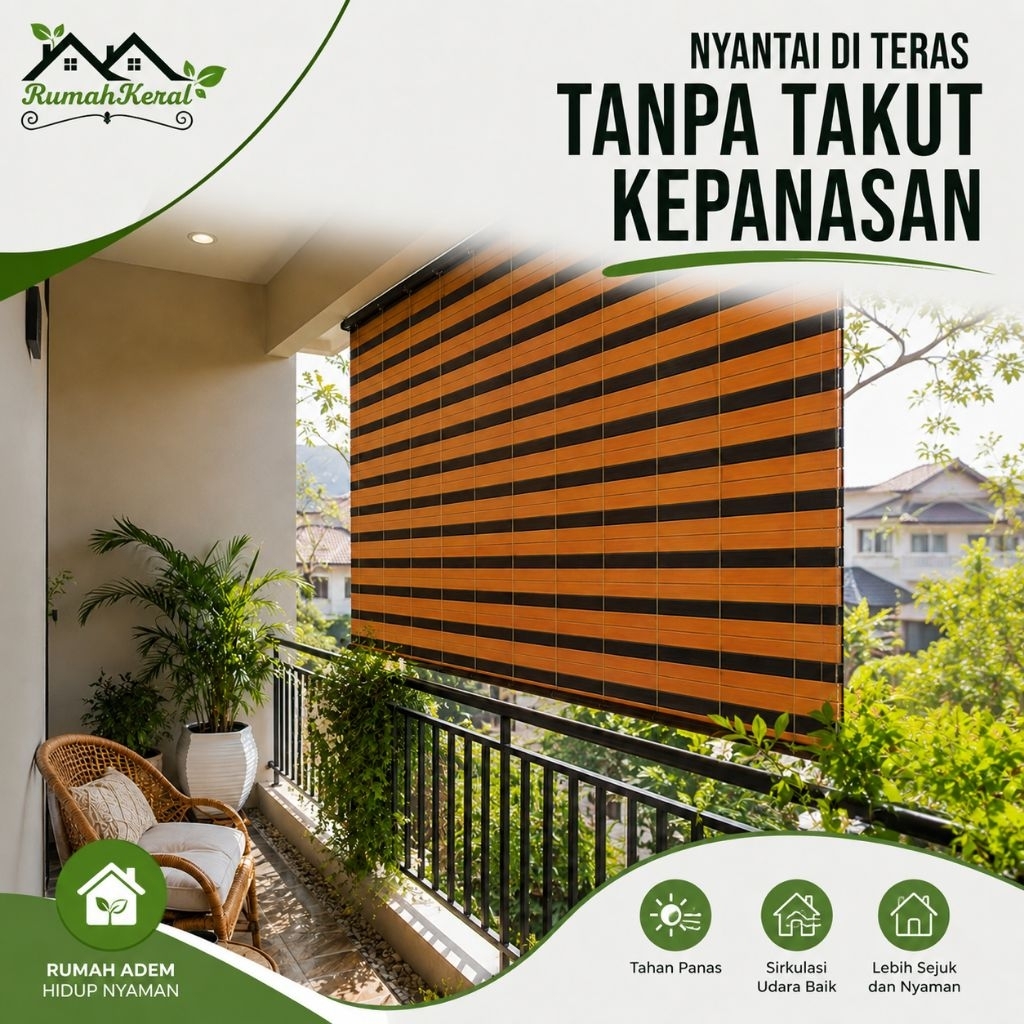 Tirai Gulung Outdoor Kayu Estetik Tahan Panas Dan Hujan