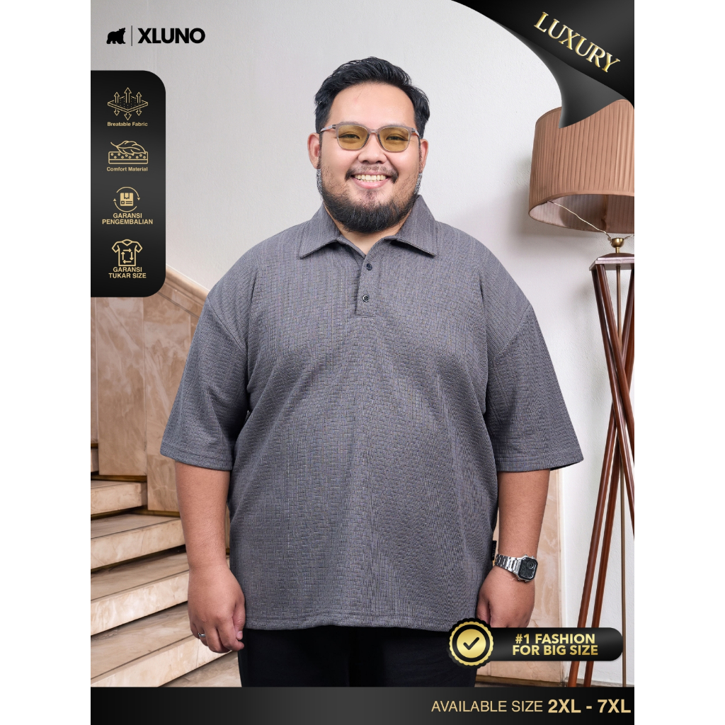 XLUNO Gael Polo Grey Baju Polo Knit Pria Jumbo Big Size Lengan Pendek