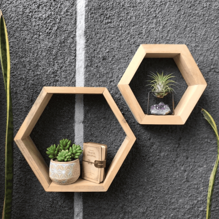 Hiasan Dinding Kayu Hexagonal/Rak Kayu Hexagonal Aesthetic
