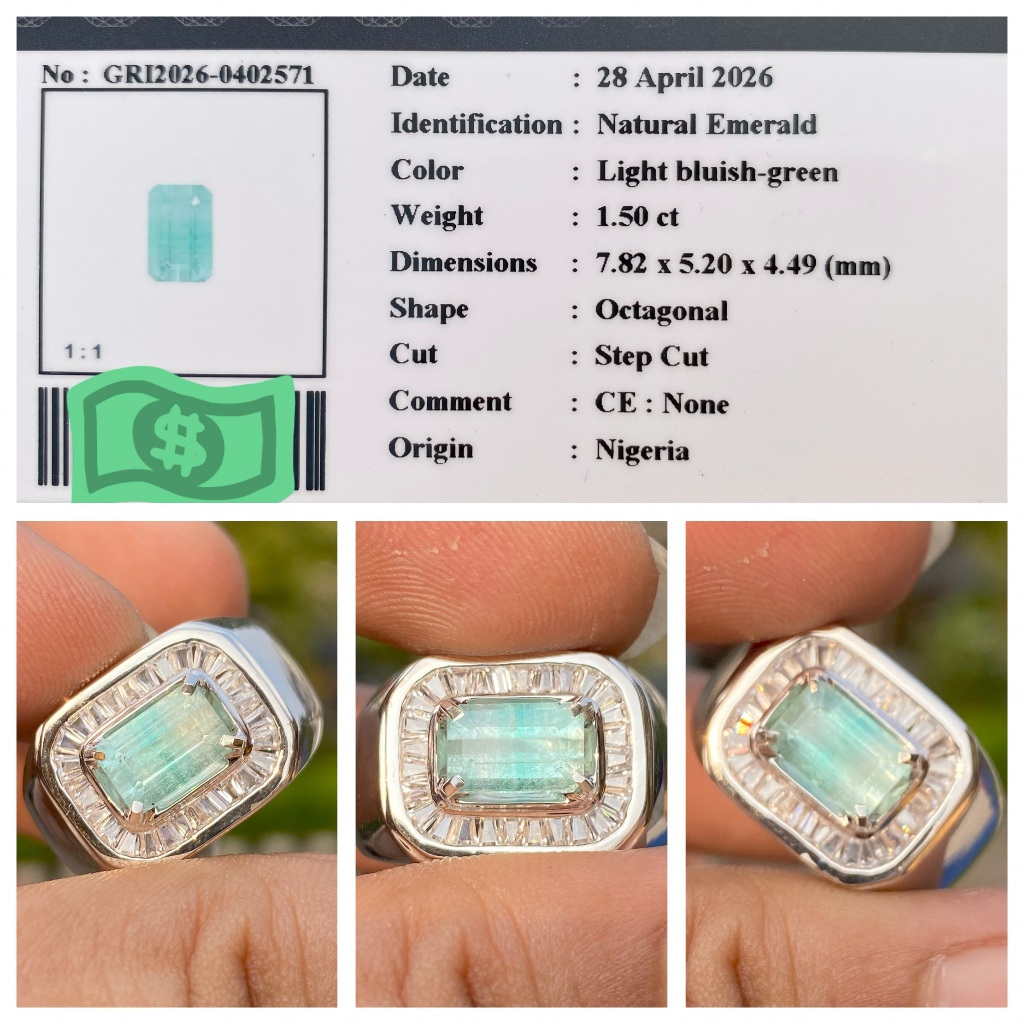 Natural 1.50ct emerald zamrud nigeria none oil