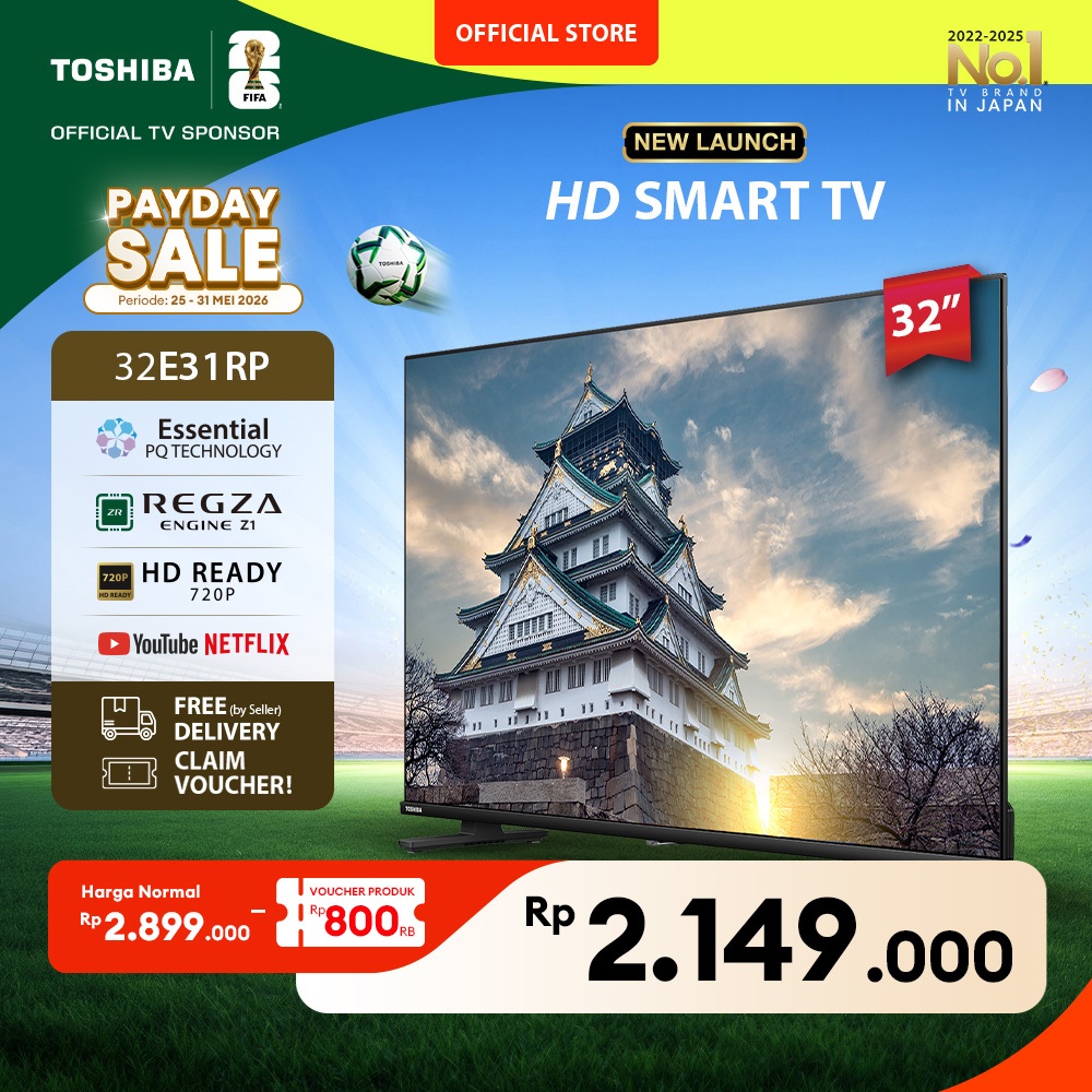 [KHUSUS ONLINE] Toshiba TV 32" HD Smart TV - Regza AI Sound Netflix Disney+ Youtube Dolby Audio Scre