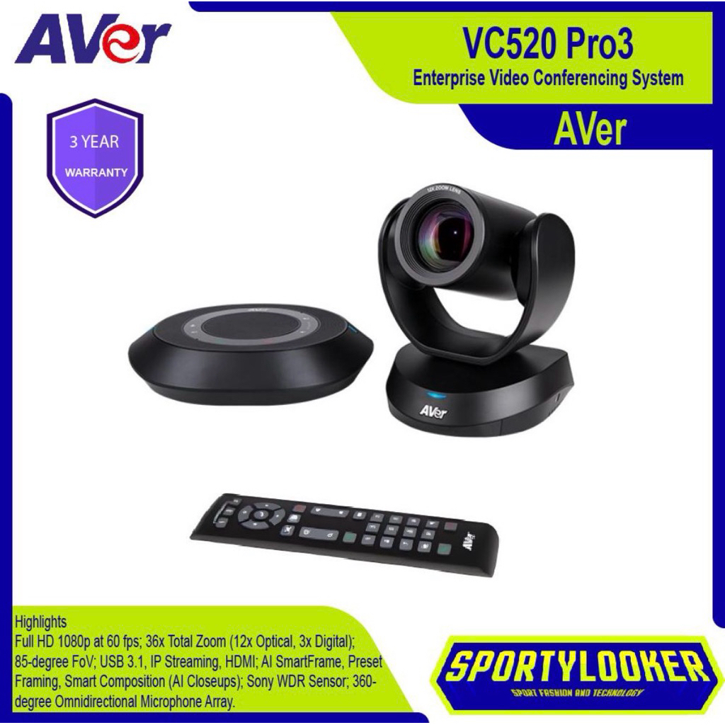 AVer VC520 Pro3 Enterprise Video Conferencing System Camera and Speakerphone for Mid and Large Meeti