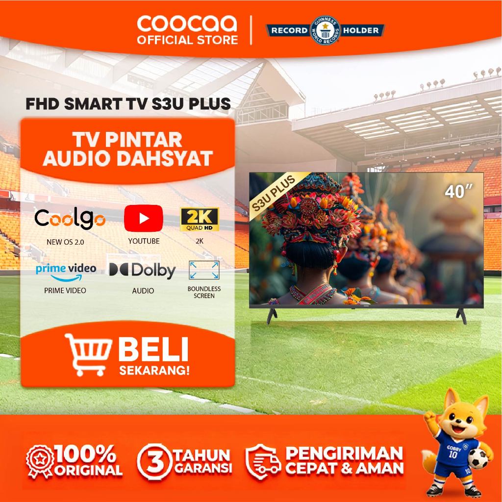 [NEW]COOCAA 40 inch S3U PLUS - Coolita 3.0 - Smart TV - Youtube/ Prime Video - Dolby Audio (COOCAA 4
