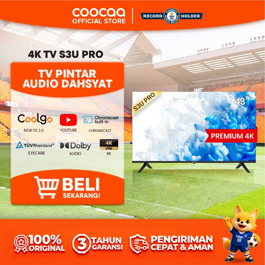 COOCAA 43 inch S3U PRO - Smart TV - Digital TV - 4K - UHD - Dolby Audio - Youtube - Mirroring - Boun