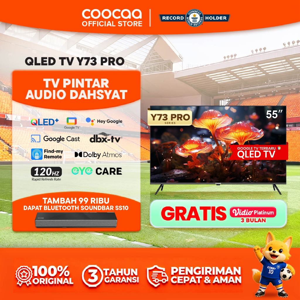 [TERBARU] COOCAA TV 55 inch Y73 Pro - 4K QLED+ - Google TV - 120Hz Motion - S AI Engine - MEMC - dbx