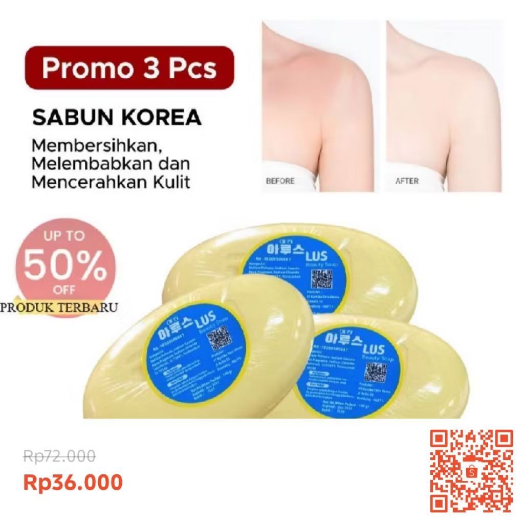 promo hemat 3 pcs LUS Sabun Korea Pemutih Badan Membuat Kulit Bersih Putih Kenyal Halus Lembut Kenca