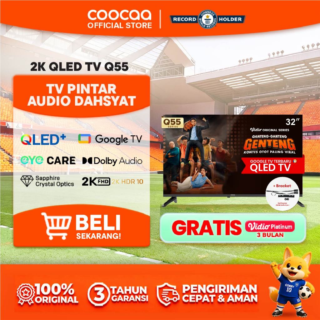 [BRACKET+]  COOCAA TV 32 inch Q55 - GOOGLE TV - 2K QLED - Dolby Audio - Eye Care - Sapphire Crystal 