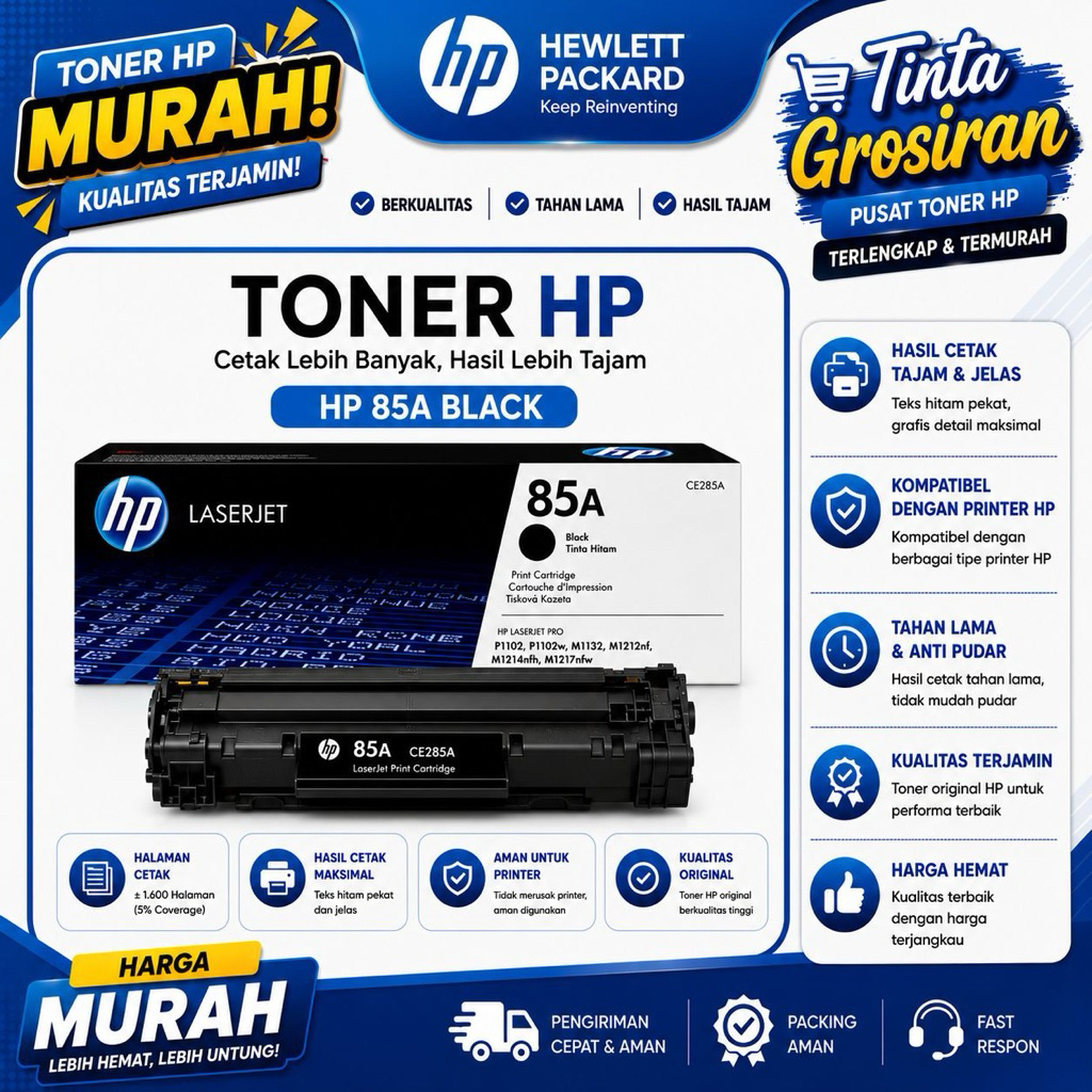 Toner Hp 85A CE285A Original  Laserjet P1102 Hitam
