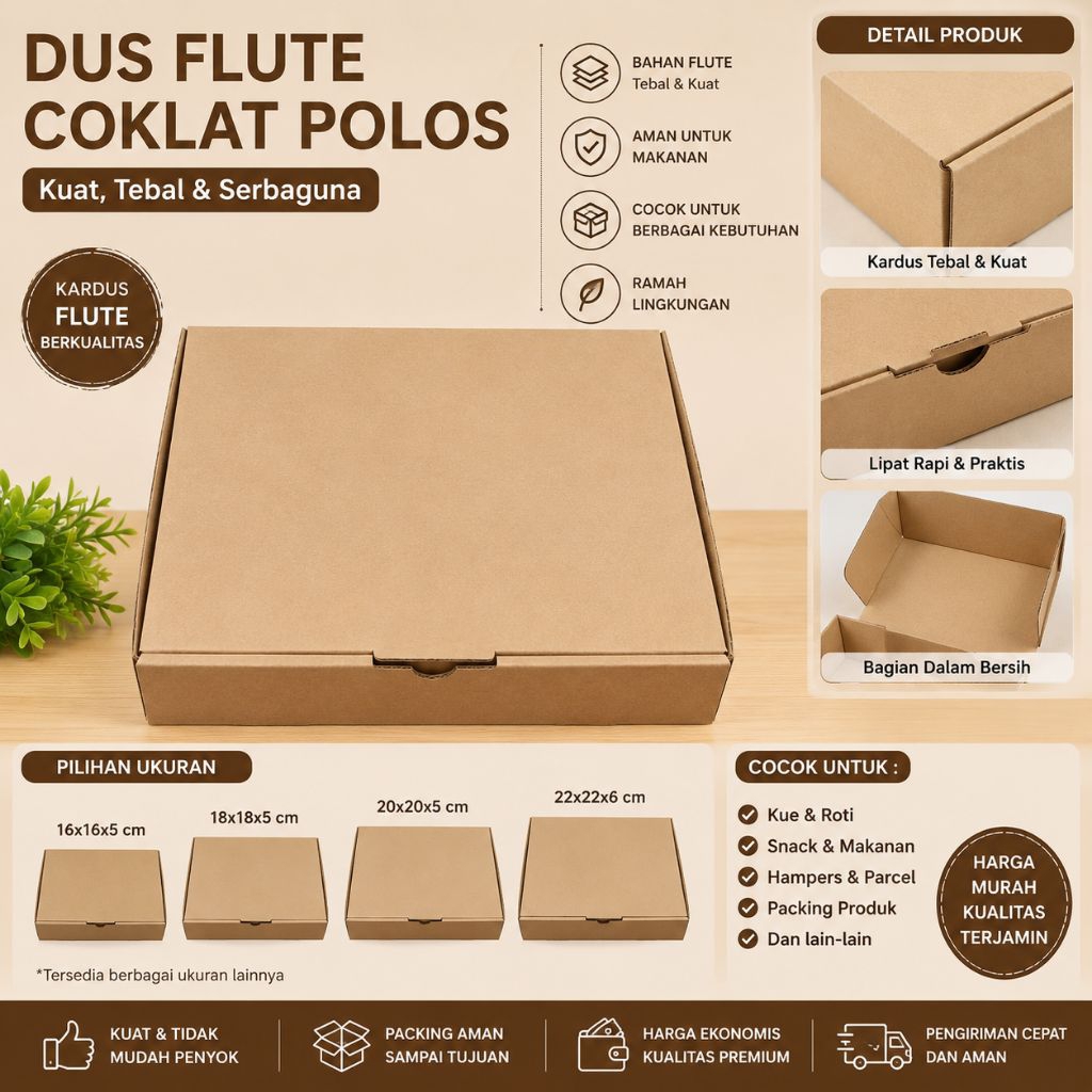 Dus Flute Coklat Polos / Box Kardus Packing / Dus Makanan Snack Kue / Box Hampers Murah