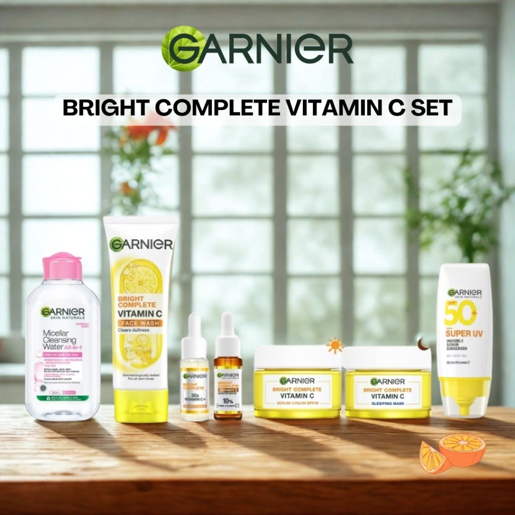 PAKET SKINCARE GARNIER BRIGHT COMPLETE VITAMIN C SET ISI 6 PCS