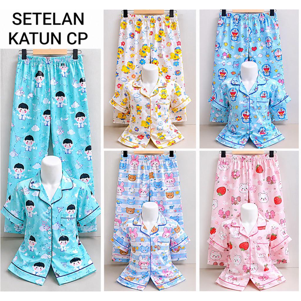 Setelan tidur katun CP / Setelan tidur CP / setelan tidur polos / setelan tidur karakter / baju tidu