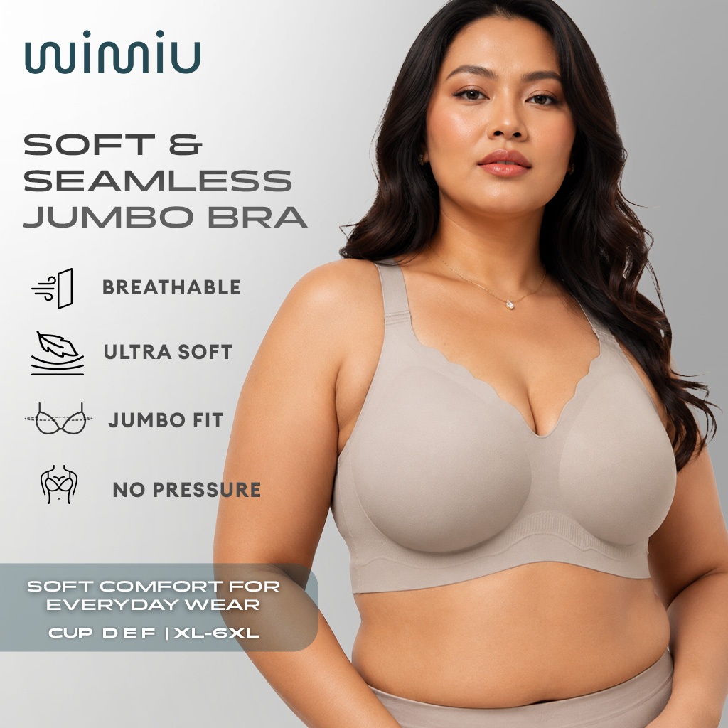 Wimiu BH Wanita Super Jumbo Women Bra Cup D E F Jumbo BH Seamless BH Tanpa Kawat Jahitan Bra Ice Sil
