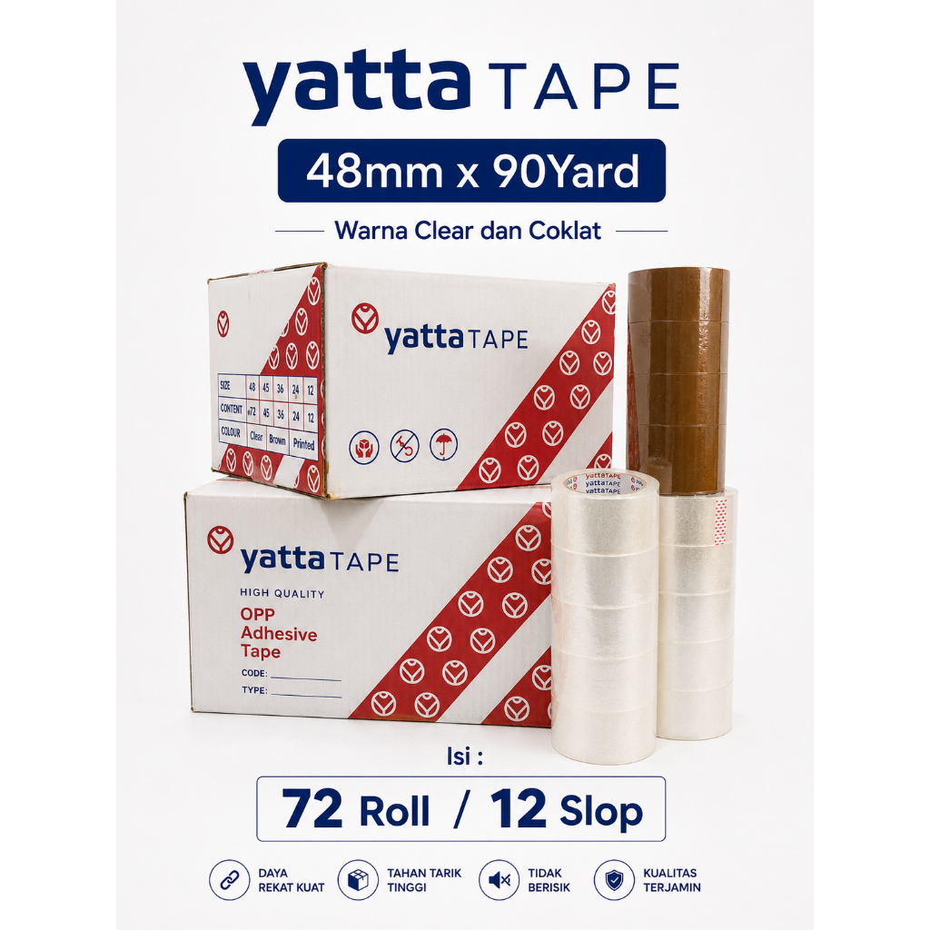 1 Dus Lakban yatta TAPE 48mm x 90yard Isi 72 Roll / 12 Slop