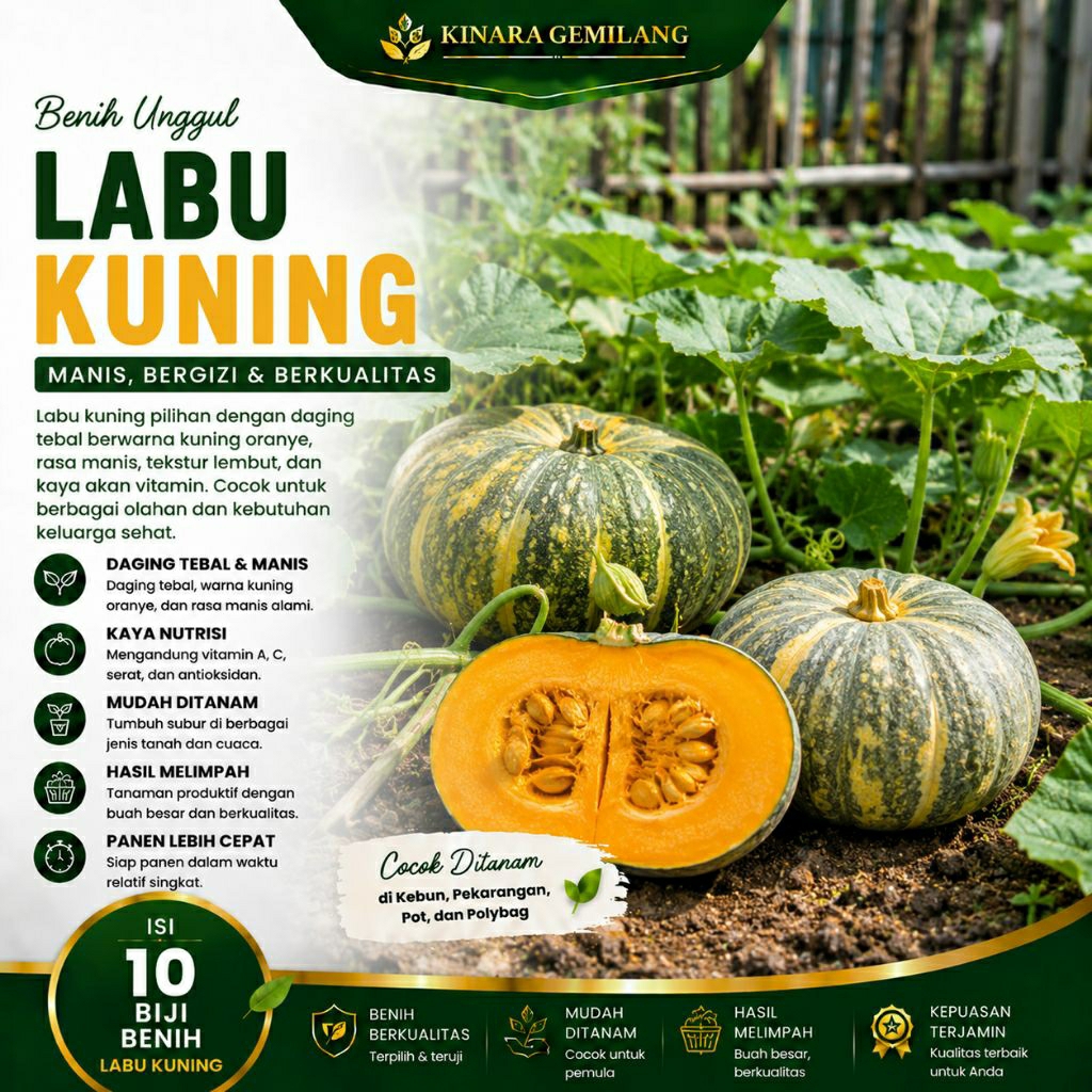 Benih Labu Kuning 10 Biji | Bibit Labu Kuning Unggul | Benih Waluh Manis Berkualitas | Bibit Pumpkin