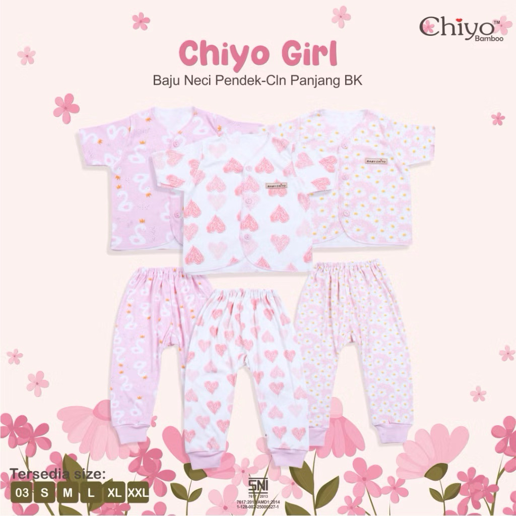 CHIYO BABY GIRL | SET BAJU BAYI NECI PENDEK & CELANA PANJANG