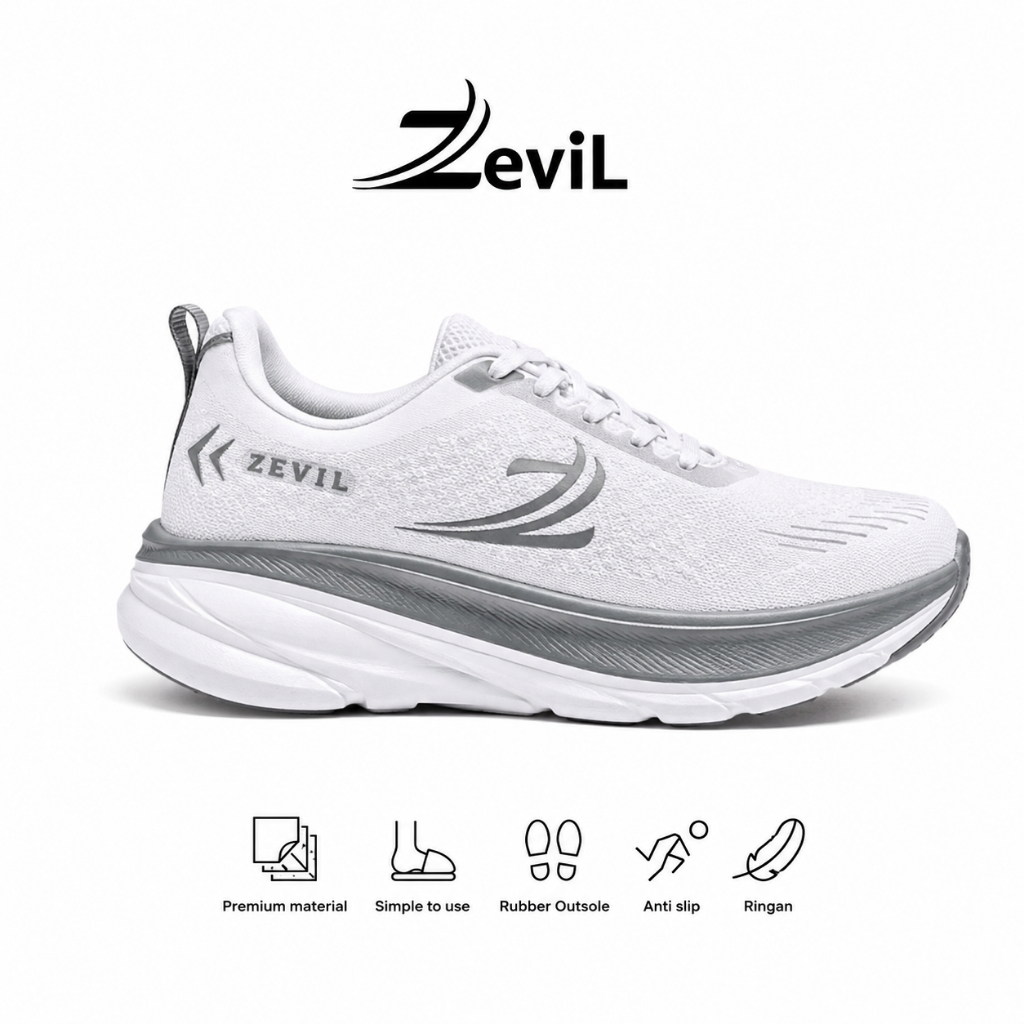 Zevil XPro Sepatu Putih Sneakers Olahraga Running Jogging Gym Murah