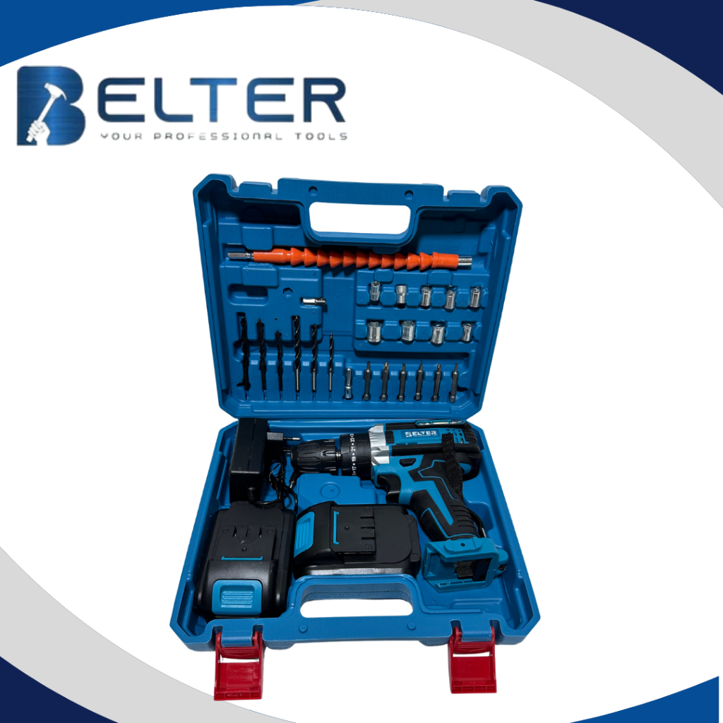 BELTER Mesin Bor Baterai 36 Volt Set Lengkap Bor Tembok Cordless Drill Bor 2 Batre