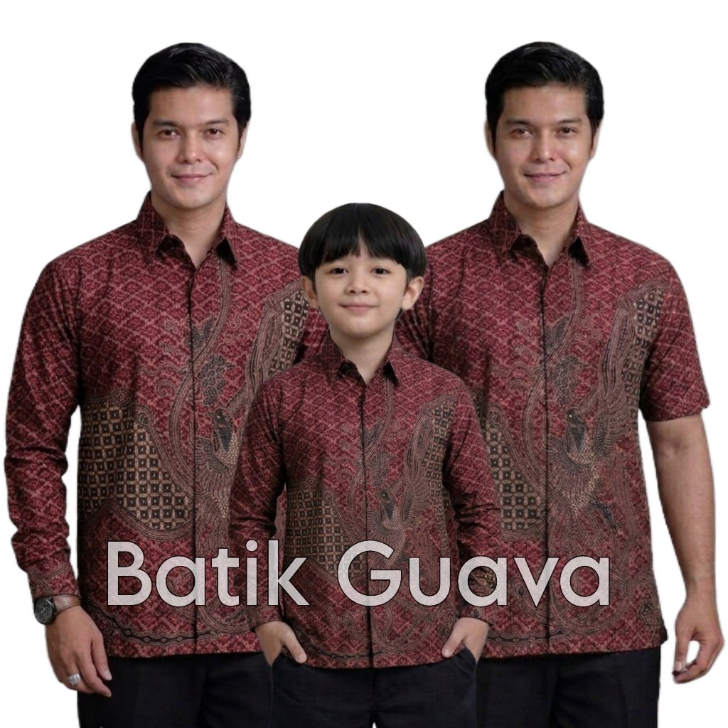 BATIK GUAVA - Terbaru Couple Sweet - Batik Ayah dan Anak Motif Phonix Merah Marun - Batik merah Maru