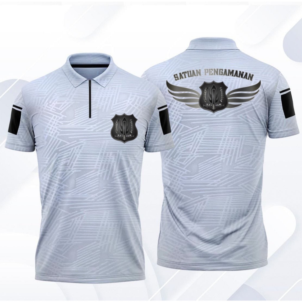 Kaos Polo Zipper SATUAN PENGAMANAN, bahan dry-fit embos / kaos wangky zipper embos /kaos jersey  dry
