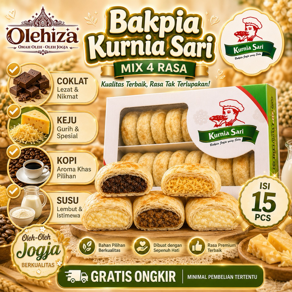 Bakpia Kurnia Sari Rasa Spesial Isi 15  – Premium Fresh Oleh Oleh Jogja –  Free Vakum Tahan Lama
