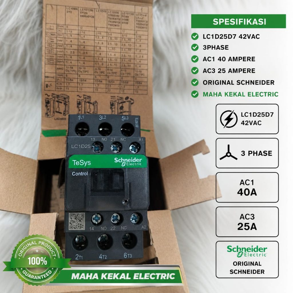 contactor schneider 40a lc1d25d7 42vac 3phase kontaktor Schneider 40a lc1d25 contactor schneider kon