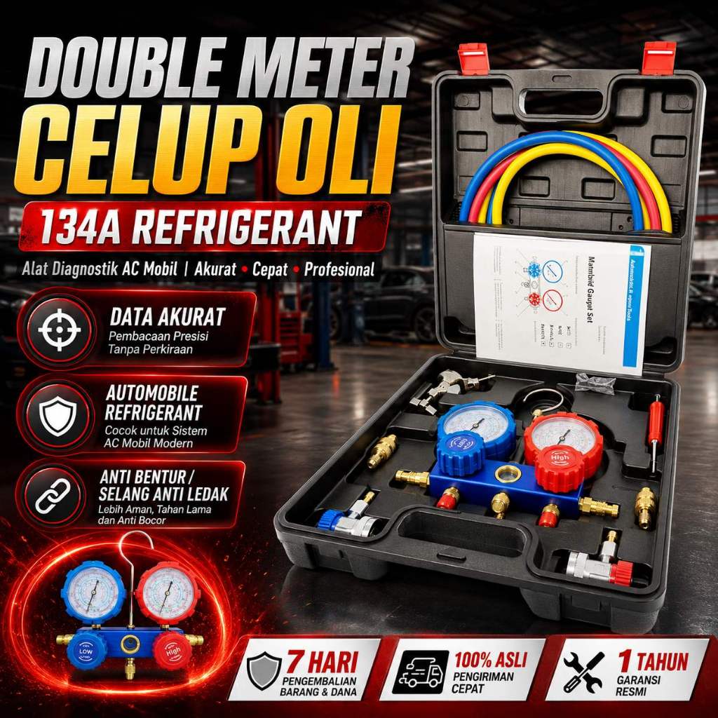 Paket Komplit Isi AC Mobil R134a Double Manifold / Brass Double Manifold Multi One Cool Pengisian Ga