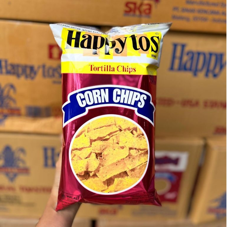 Happy tos corn tortilla chips 160g - happy tos corn chips merah - happy tos tortilla chips merah