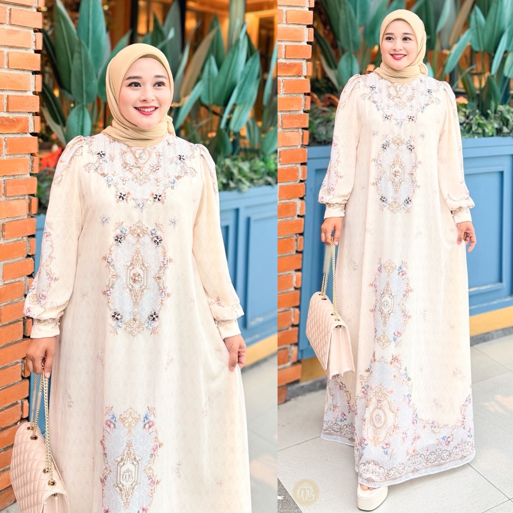 Widya Butik Bandung Baju Gamis Wanita Bahan Katun Motif Premium Lidya Dress Terbaru