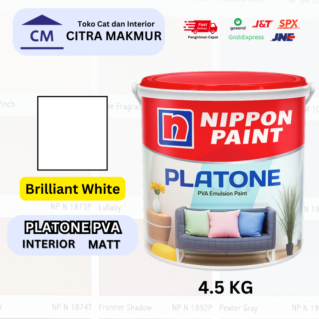 Nippon Platone PVA BRILLIANT WHITE 1001 - 4.5 Kg (Cat Putih Interior Nippon Paint)