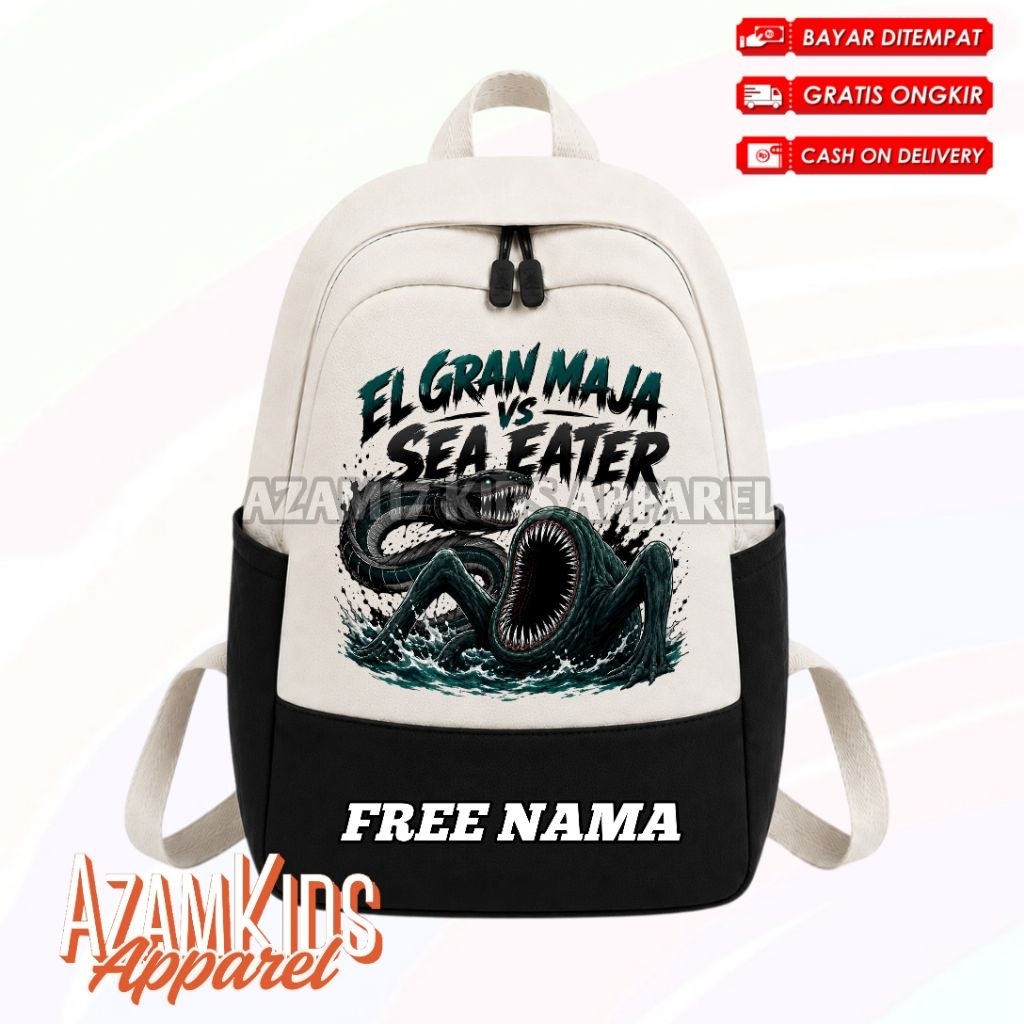 (BISA COD) Tas Ransel Kantong Sekolah Anak TK SD El Grand Maja Vs Sea Eater Free Nama / Tas Ransel B