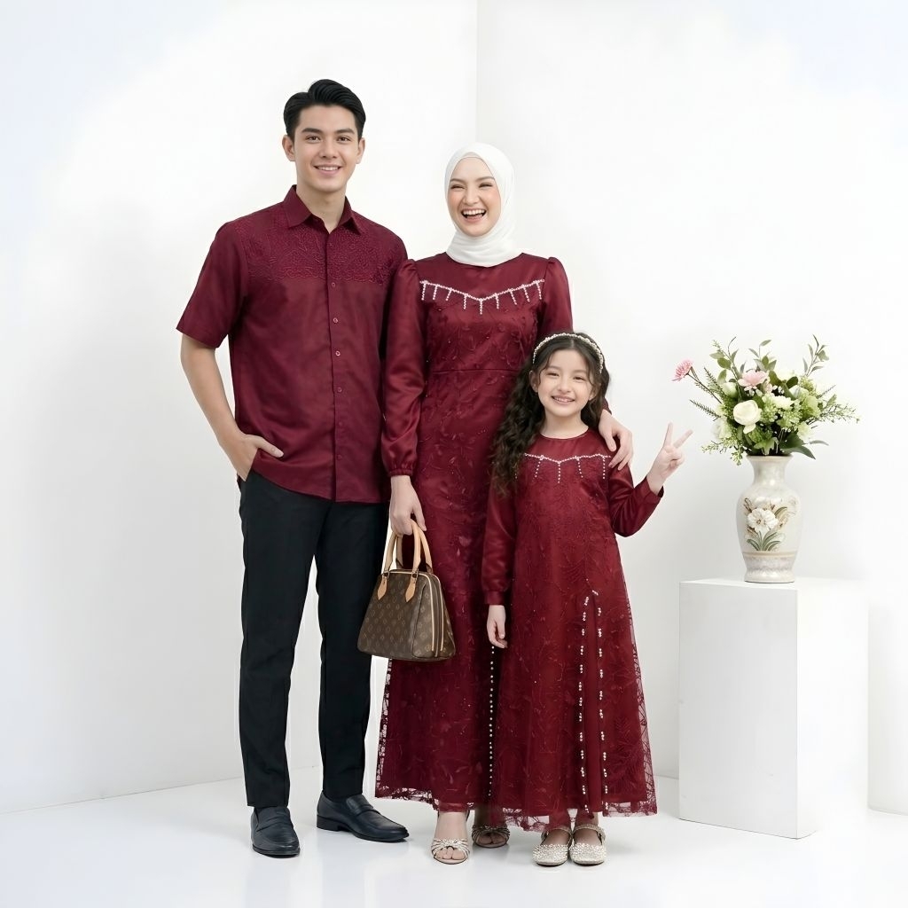 Baju Keluarga Muslim Baju Couple Sarimbit Agtizia Merah Maroon Cl