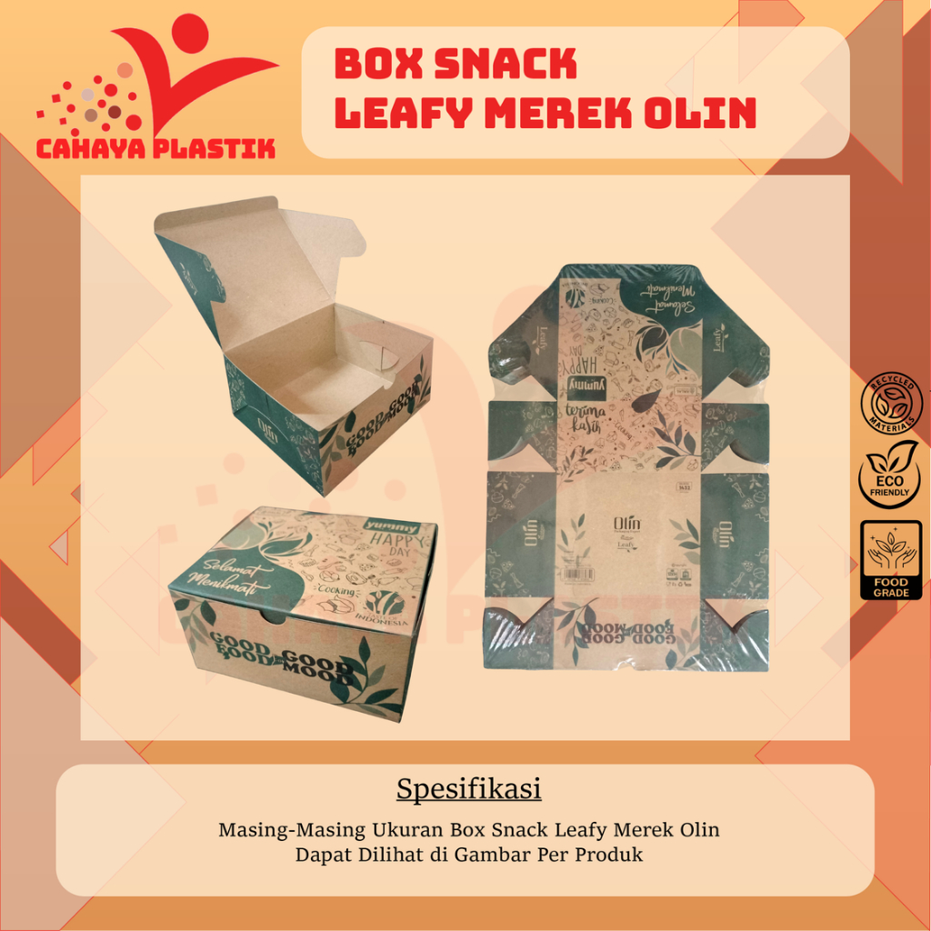 100pcs Box Snack Olin Eco Leafy 12x12 12x14 12x16 / Dus Kotak Kue Roti Motif 12 x 12 / 12 x 14 / 12 