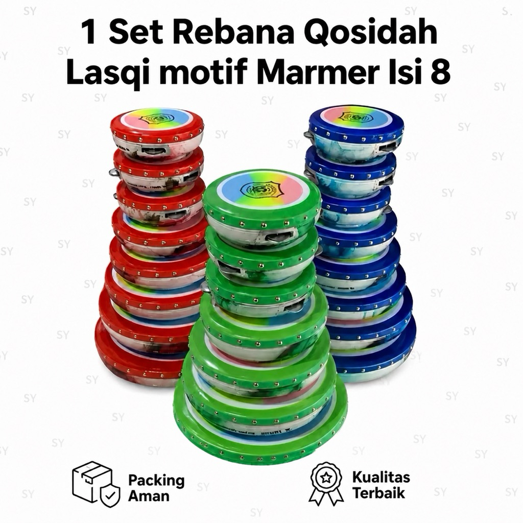 Rebana Qosidah Qasidah Lasqi isi 8 Motif Keramik merk “M Yunus Super Quality”