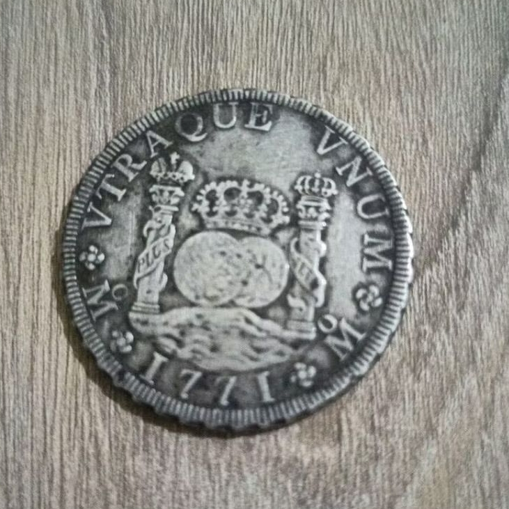 Koin Kuno Perak Silver Coin Bola Dunia 2 Pillars Ferdinand VI Tahun 1752 Koleksi Langka