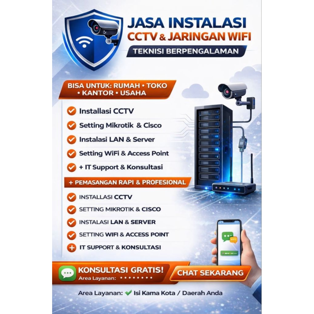 Jasa Pasang CCTV Rumah / Toko | Instalasi CCTV Analog & IP Camera | Setting Online HP Android iOS