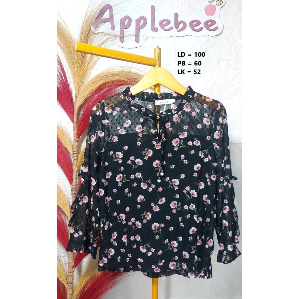 BLUS SIFON BUNGA LENGAN RUFFLE LIKE NEW