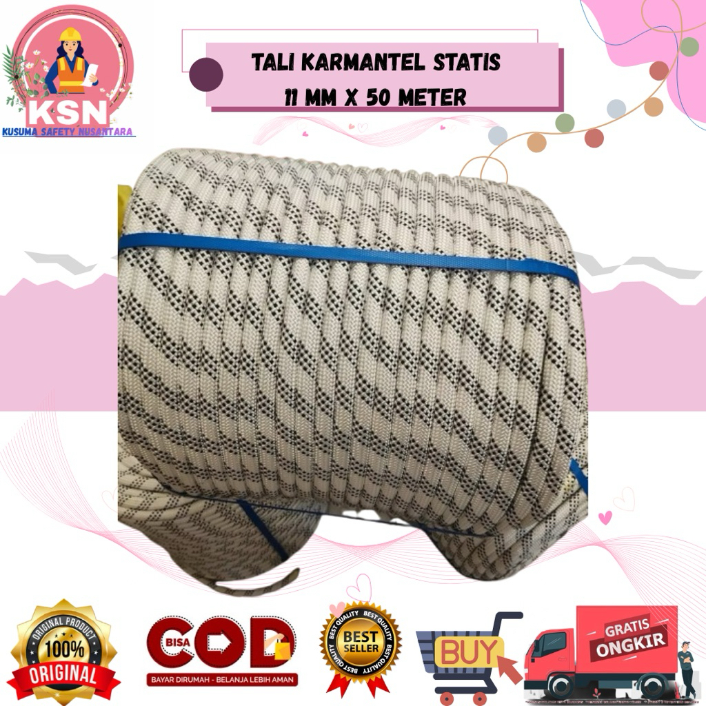 TALI KARMANTEL STATIS 11 MM x 50 METER / TALI KARMANTEL SAFETY / TALI KARMANTEL GONDOLA / TALI KARMA