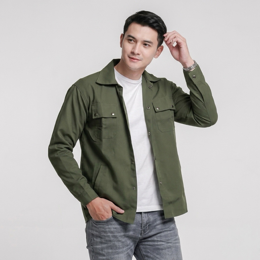 Kemeja Lengan Panjang Pria Trucker Semi Parka Basic Outer Jaket Atasan Slim Casual Formal Cowok
