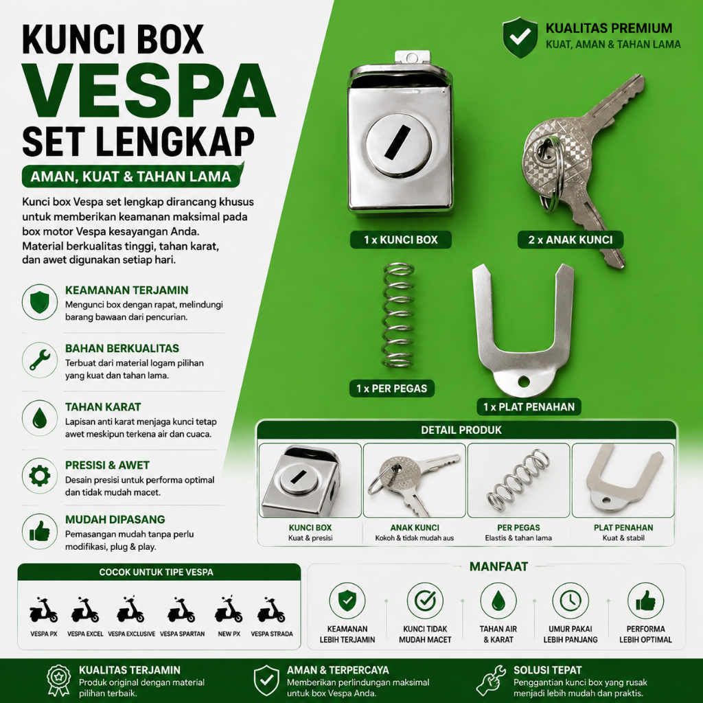 KUNCI LACI/ BOX LACI VESPA SUPER SPRINT PX EXCEL EXCLUSIVE STRADA