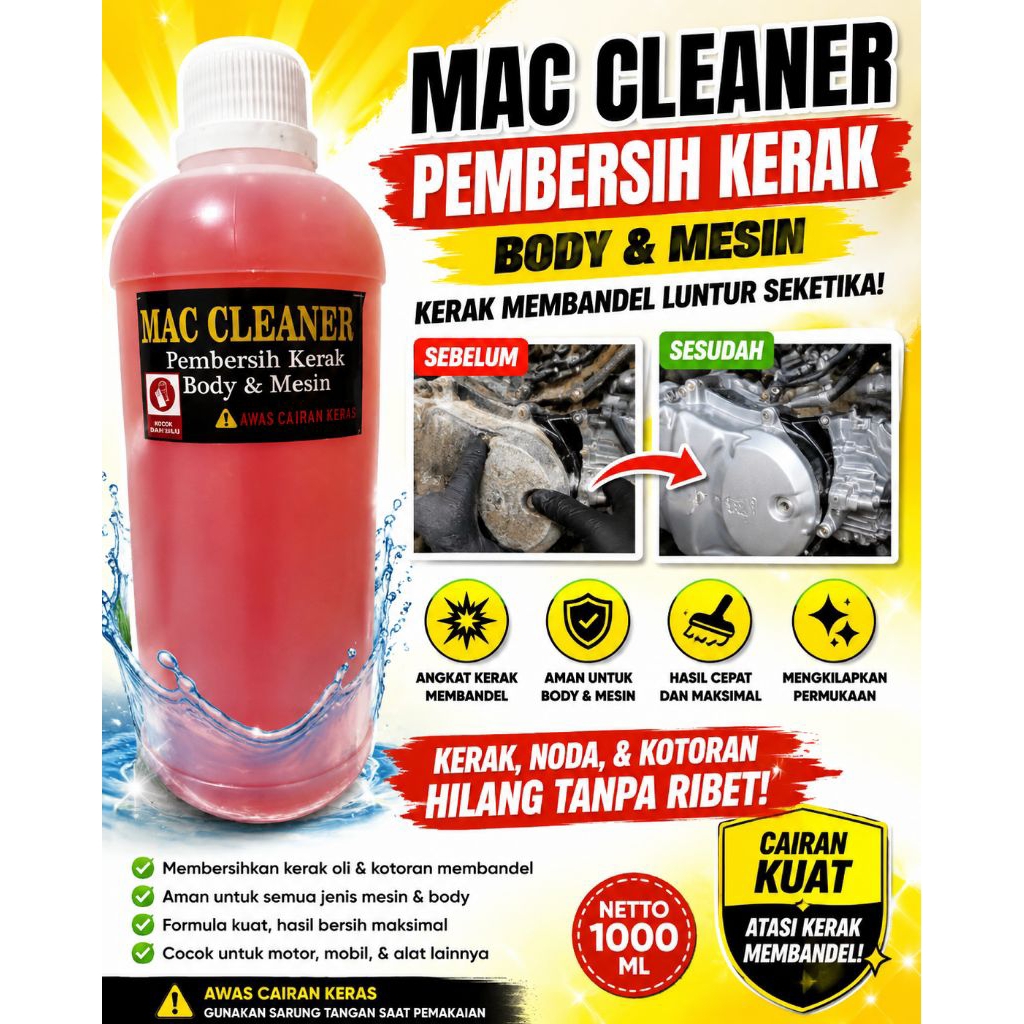 MAC CLEANER, Degreaser Obat Pembersih Mesin Mobil Motor Kerak Mesin 1 Liter