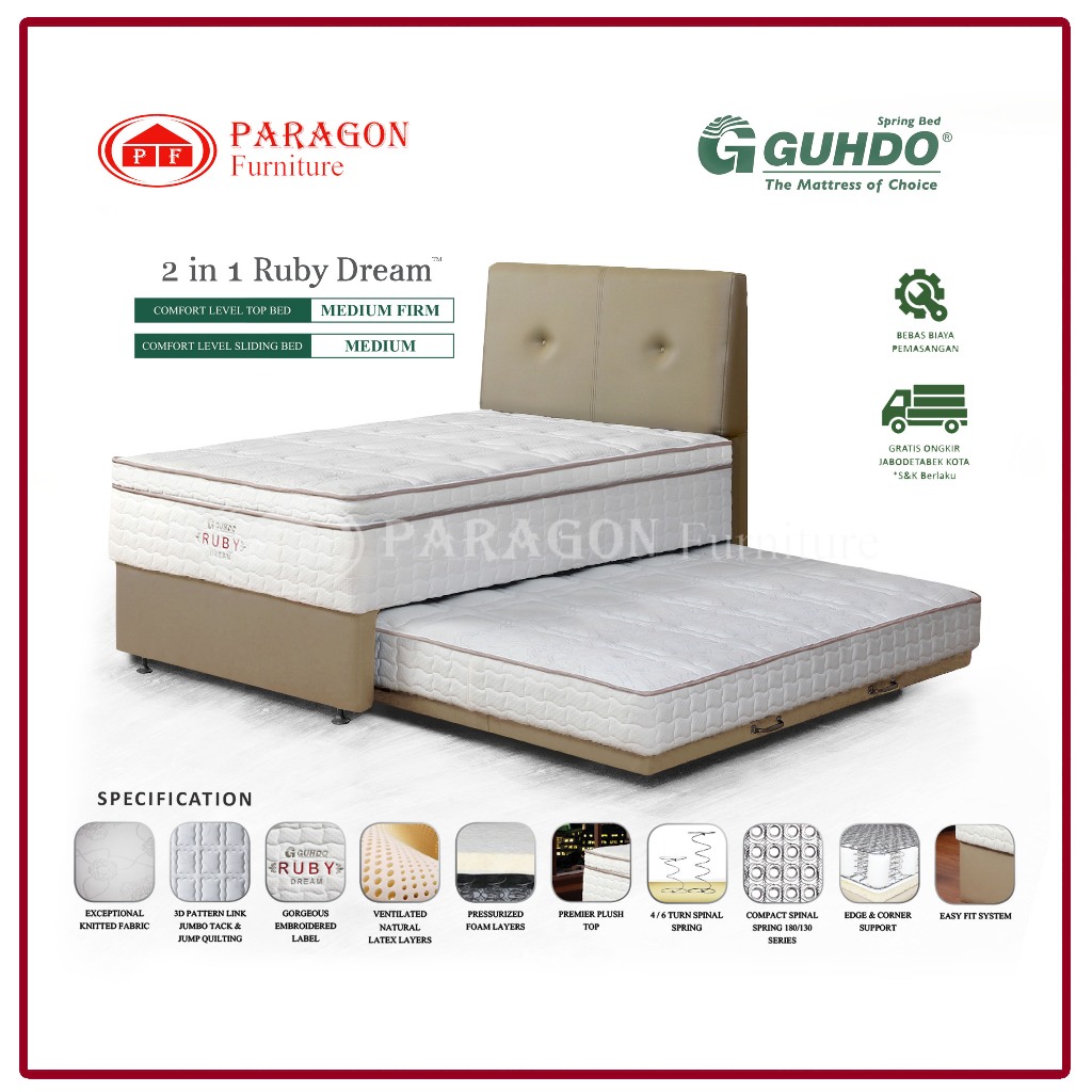 Guhdo Spring bed 2in1 Ruby Latex Plush top Spinal Spring, HB Bravo 090 100 120 140 160 180 x 200 - F