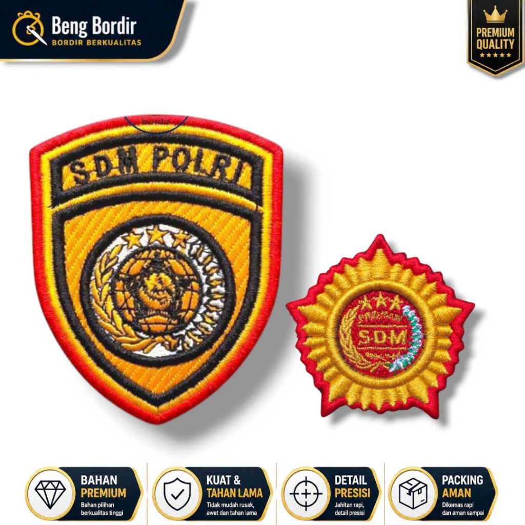 Logo Sdm Polri Dan Roda Sdm Polri Bordir Timbul