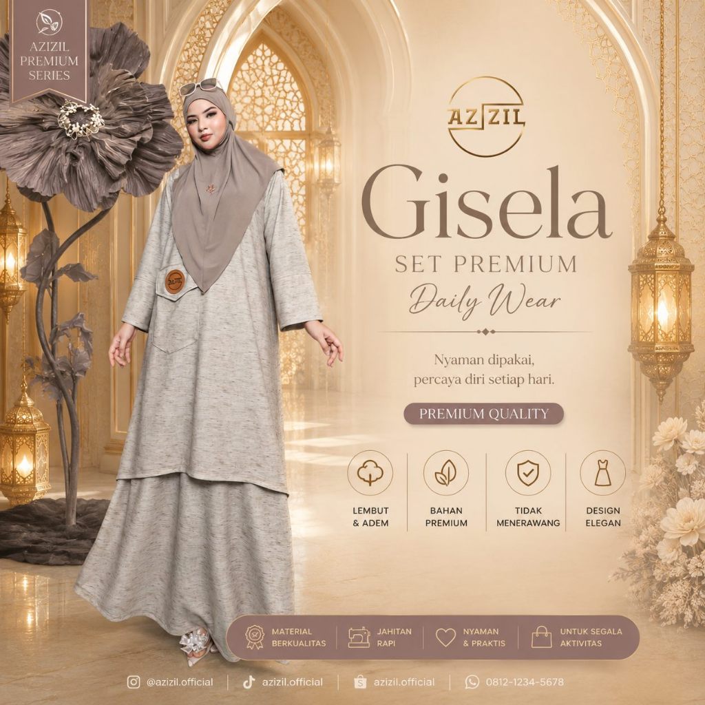 Azizil By WIDYASANTI | Gisela Set Premium Daily Muslimah Wear | Setelan Tunik Rok Adem Mewah