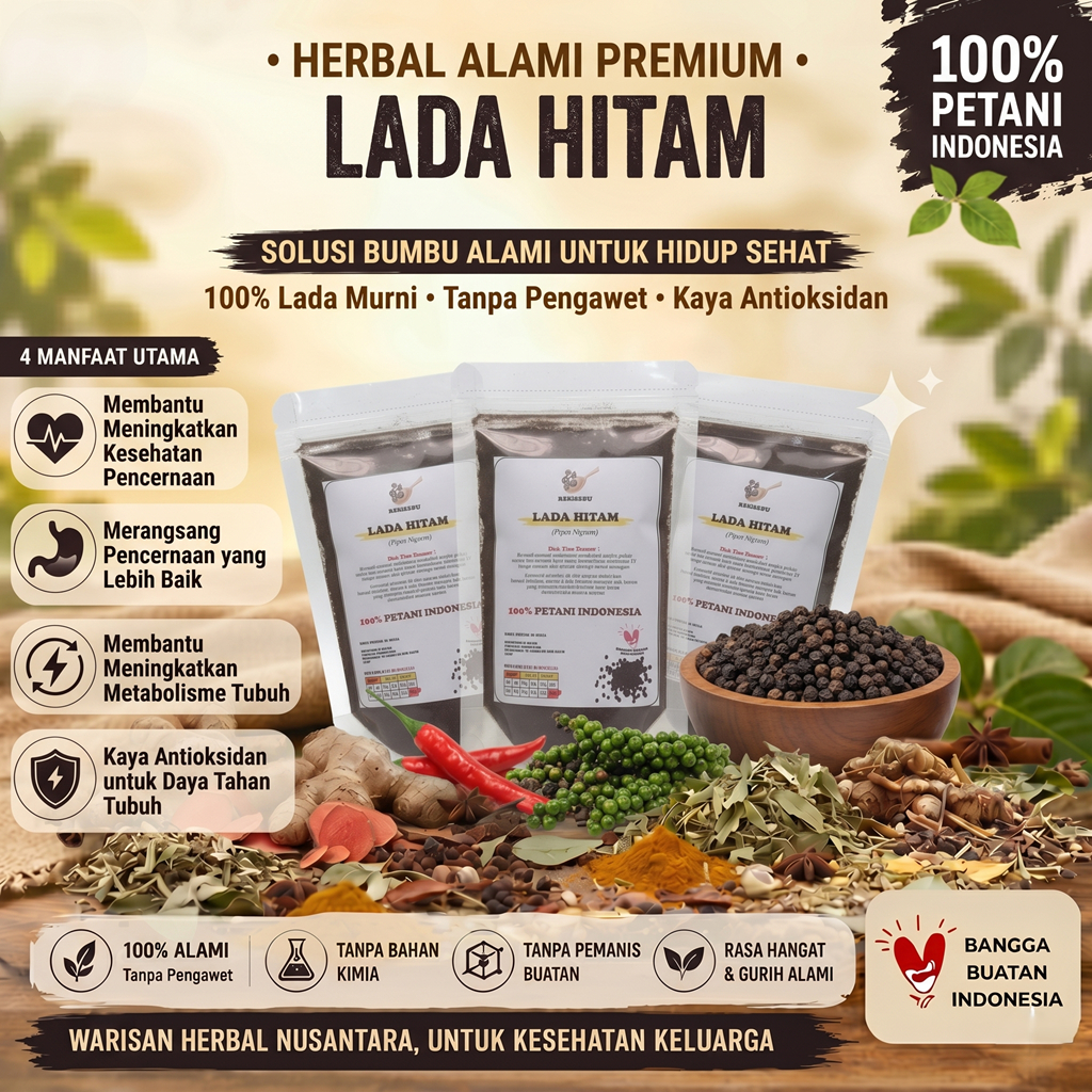Lada Hitam Bubuk Biji Blackpepper 50 Gram Merica Pedas