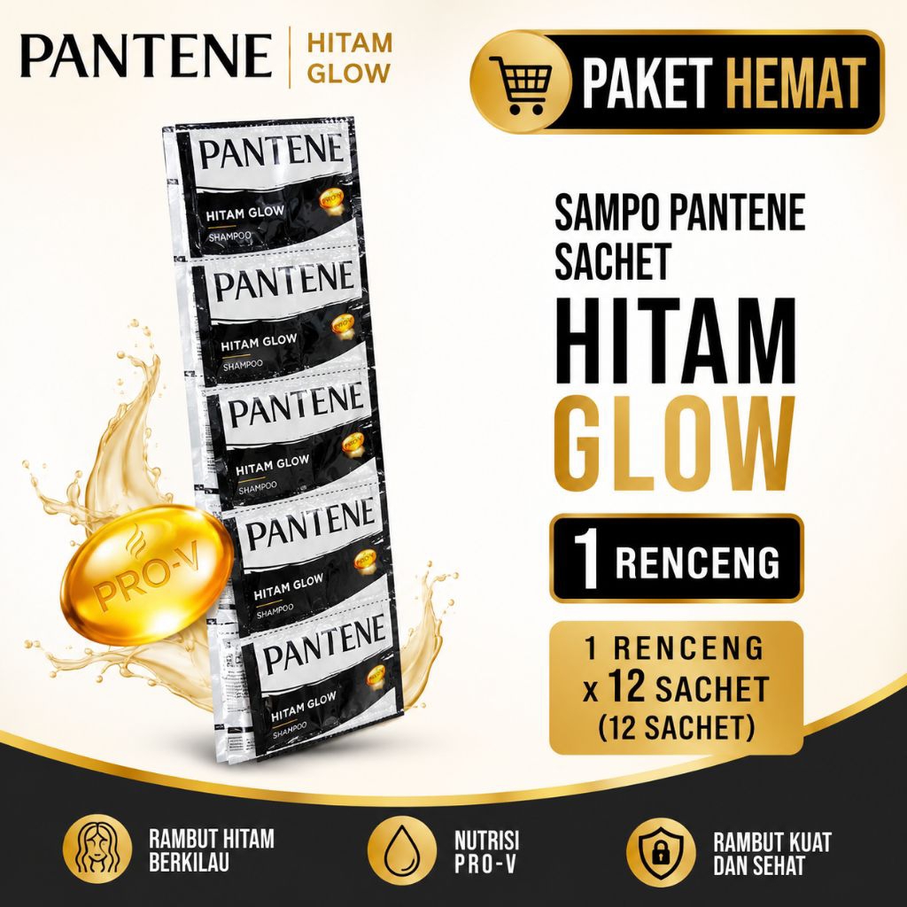 Shampo Sachet Pantene 1 Renceng 12 Pcs - Anti Ketombe, Rambut Hitam & Panjang, Lembut & Halus
