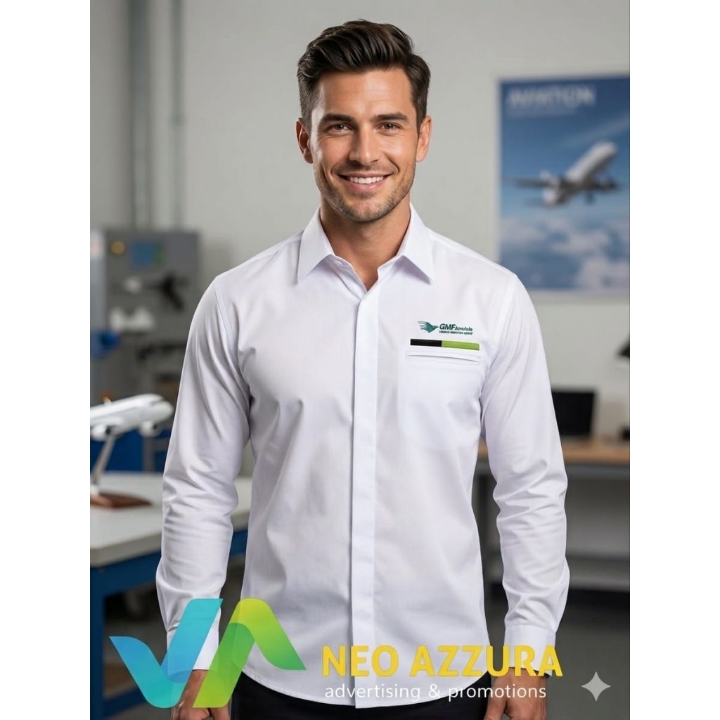 Kemeja GMF AeroAsia Bordir Logo Premium Cowok Cewek